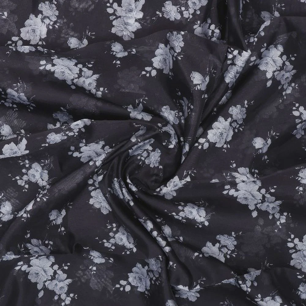 Black & White Floral Organza Fabric - Image 2