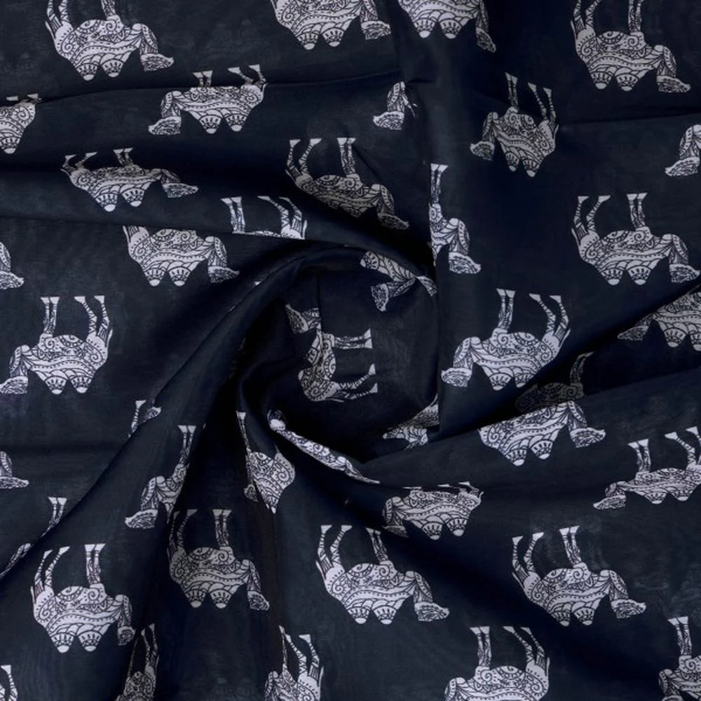 Black & White Intricate Camel Pattern Chanderi Fabric - Image 3