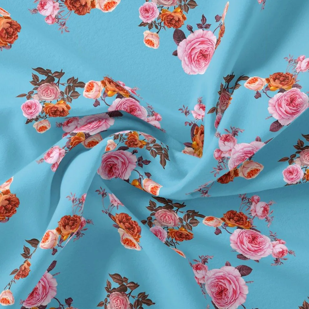 Blissful Pink Roses Digital Printed Fabric - Image 3