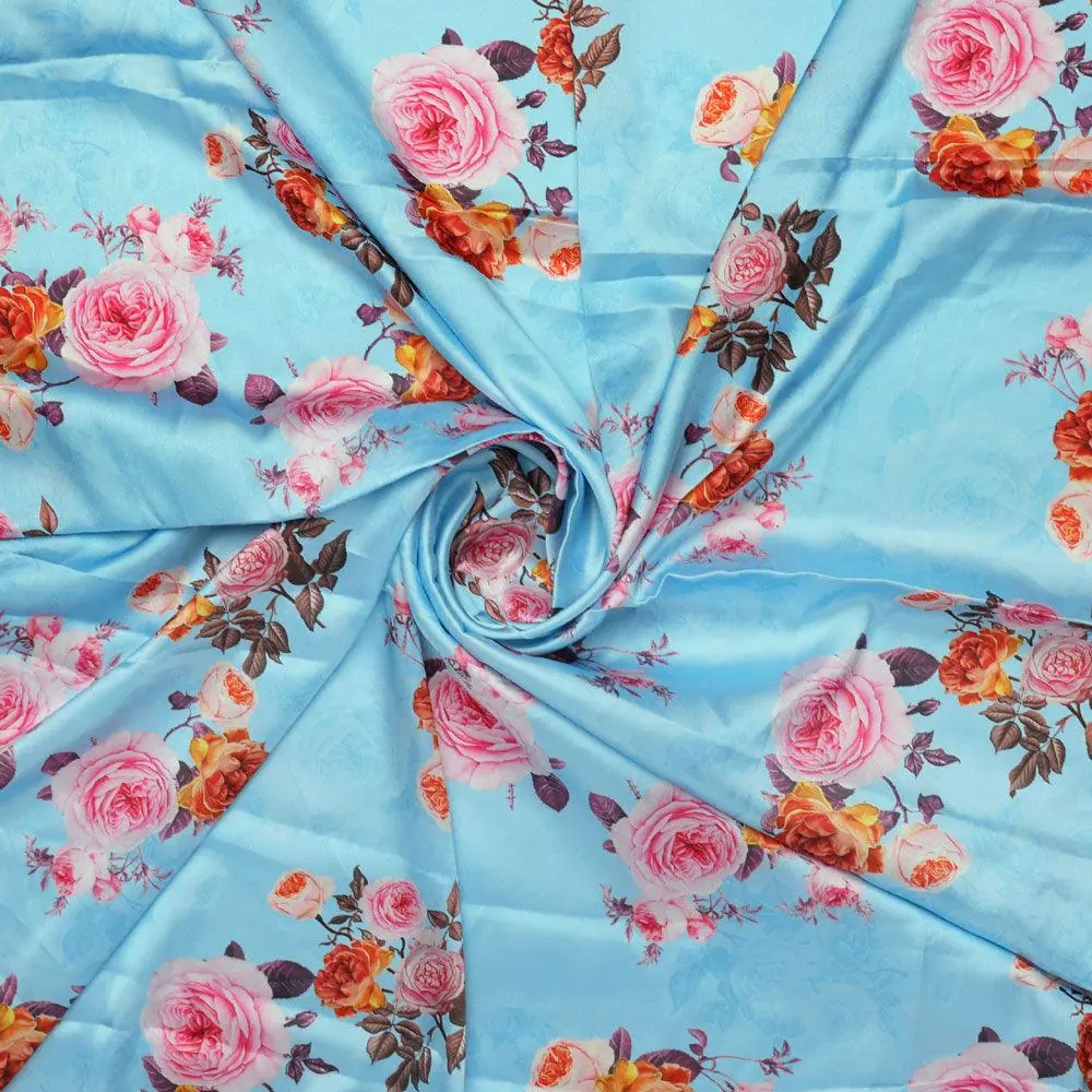 Blissful Pink Roses Digital Printed Fabric - Japan Satin - Image 2