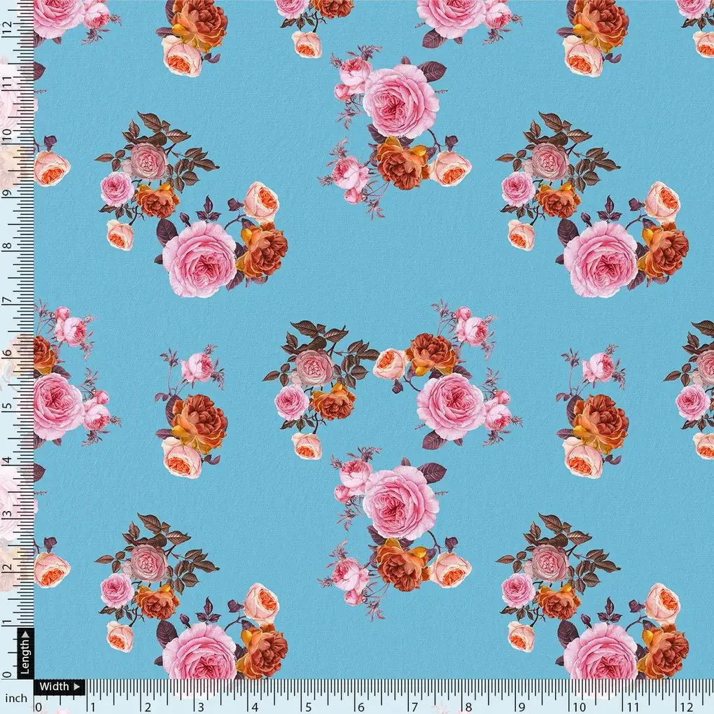 Blissful Pink Roses Digital Printed Fabric - Kora Silk - Image 4