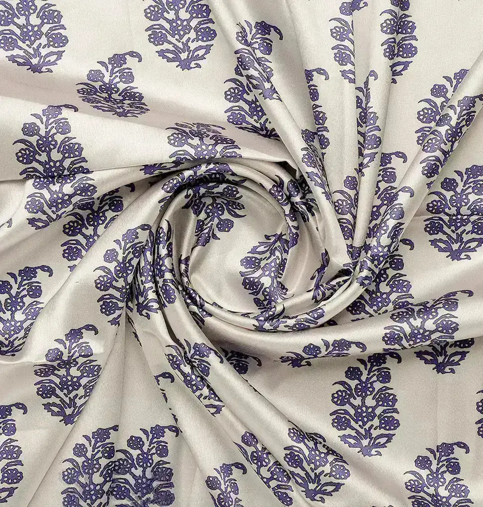 Block Print Motif Digital Printed Fabric - Japan Satin - Image 2