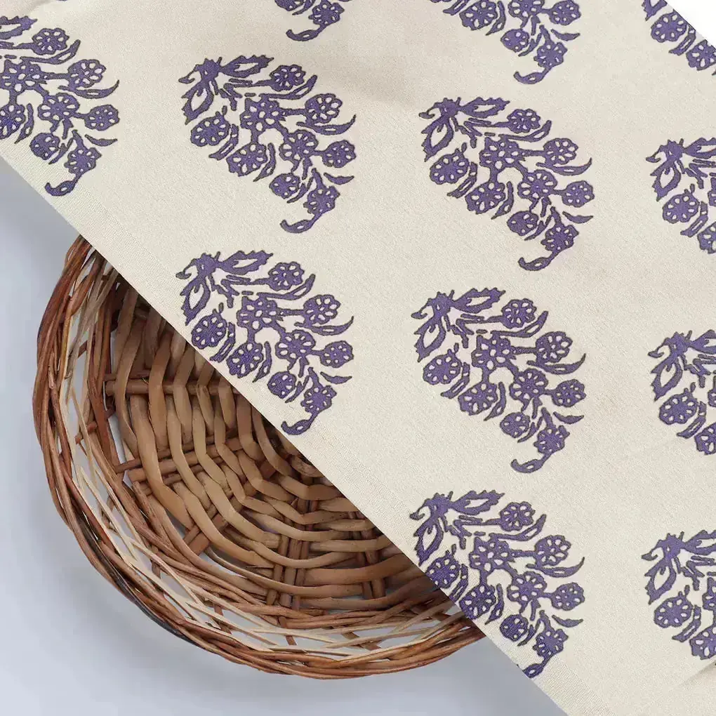 Block Print Motif Digital Printed Fabric - Japan Satin - Image 3