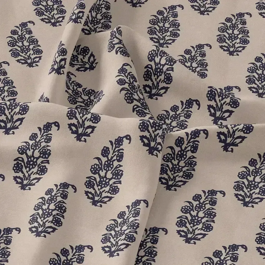 Block Print Motif Digital Printed Fabric - Kora Silk - Image 3