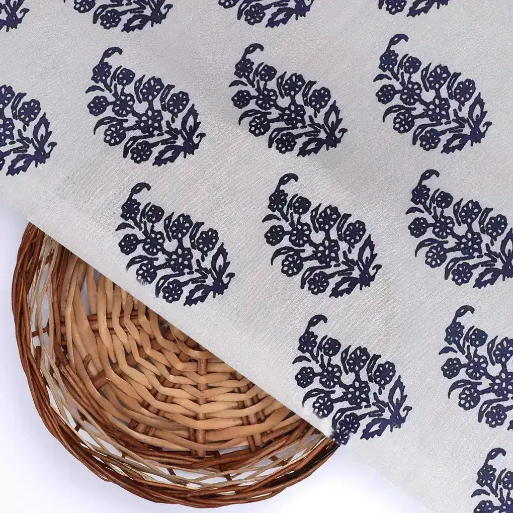 Block Print Motif Digital Printed Fabric - Muslin - Image 2