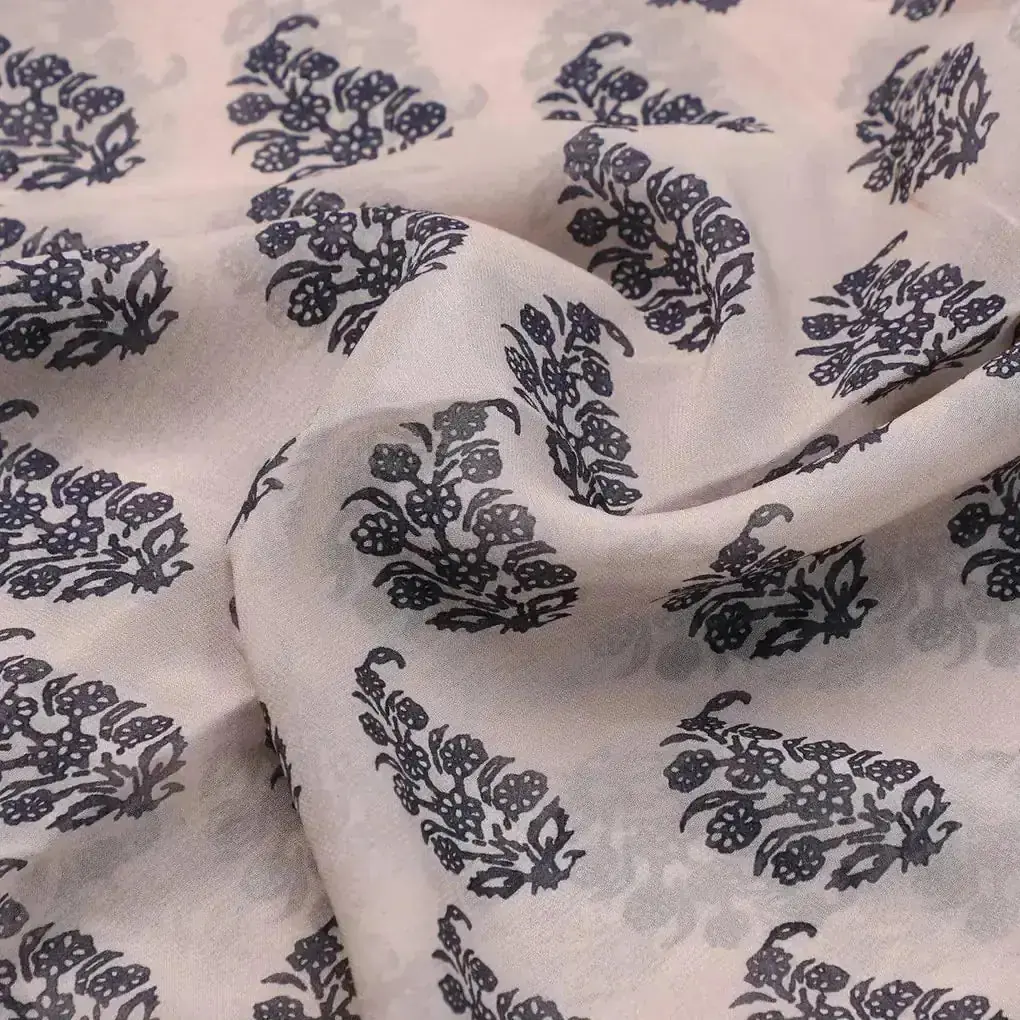 Block Print Motif Digital Printed Fabric - Pure Georgette - Image 3