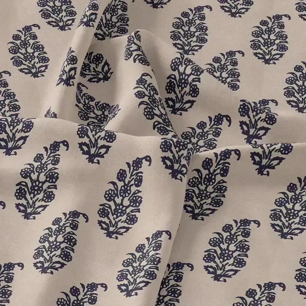 Block Print Motif Digital Printed Fabric - Upada Silk - Image 3