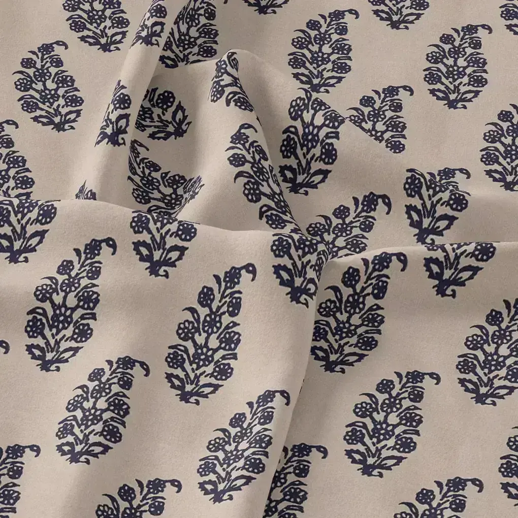 Block Print Motif Digital Printed Fabric - Weightless - Image 3