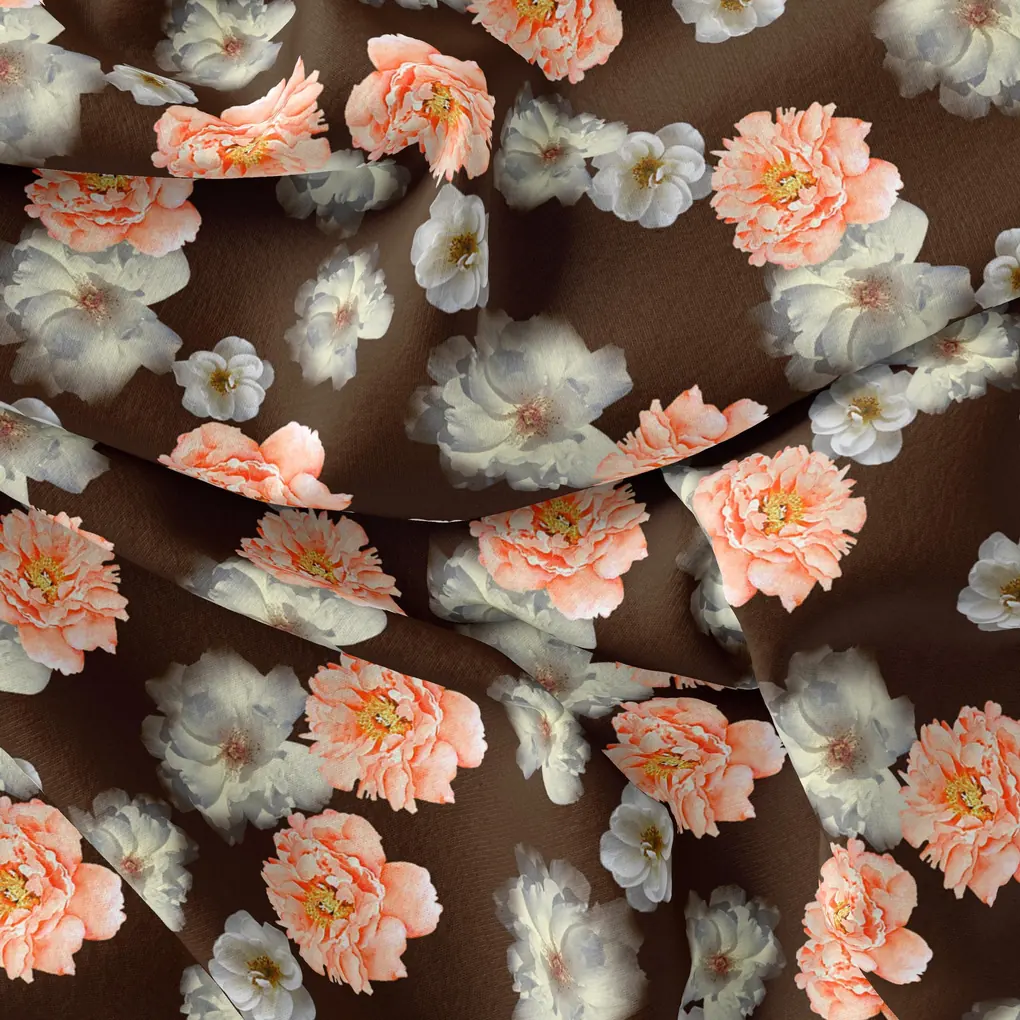 Blooming Orange Roses With Grey Digital Printed Fabric - Poly Muslin - Image 4