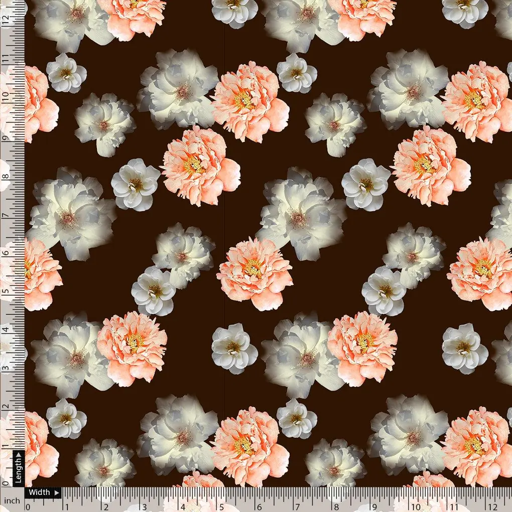 Blooming Orange Roses With Grey Digital Printed Fabric - Poly Muslin - Image 5