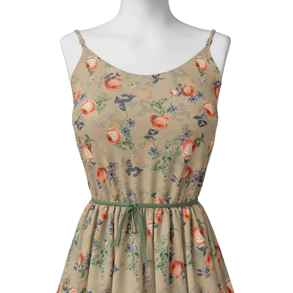 Blooming Orange Roses With Purple Floral Digital Printed Fabric - Poly Muslin - Image 2