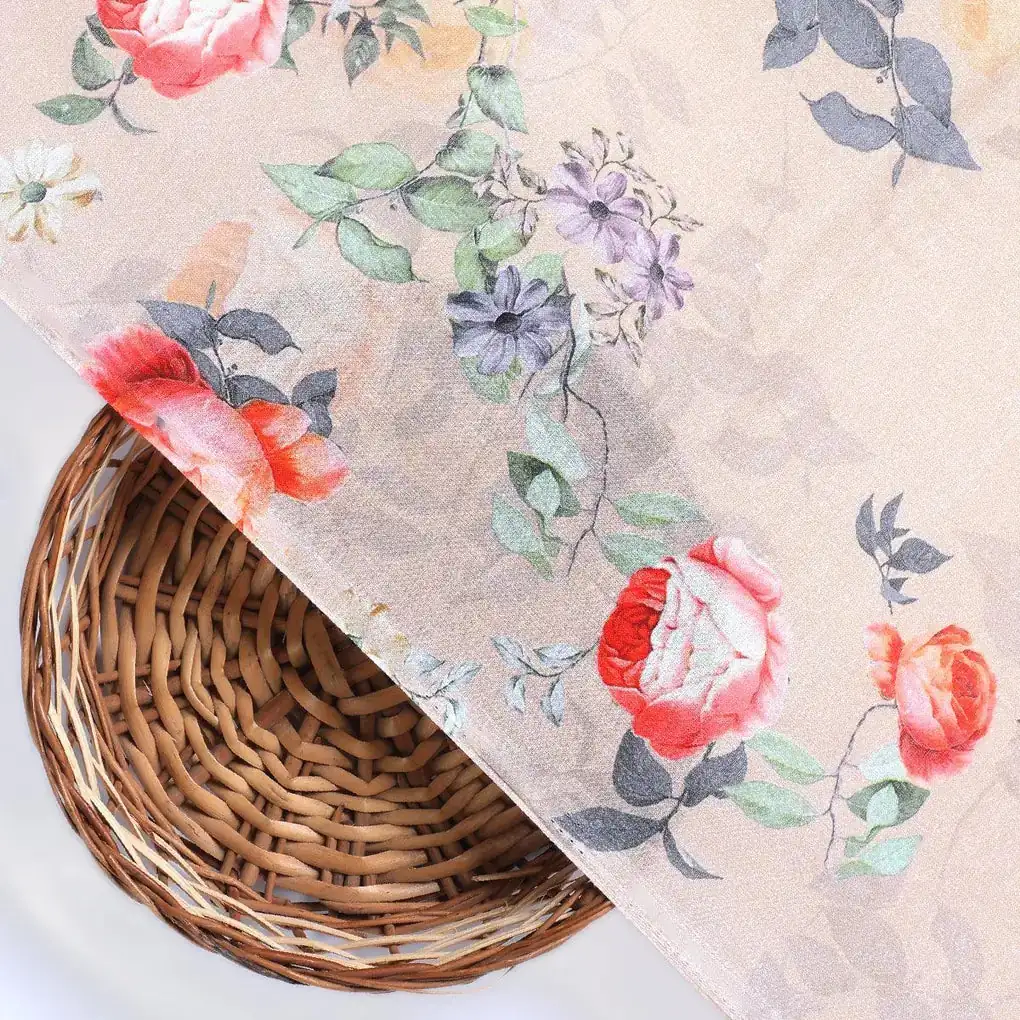 Blooming Orange Roses With Purple Floral Digital Printed Fabric - Pure Cotton - Image 2