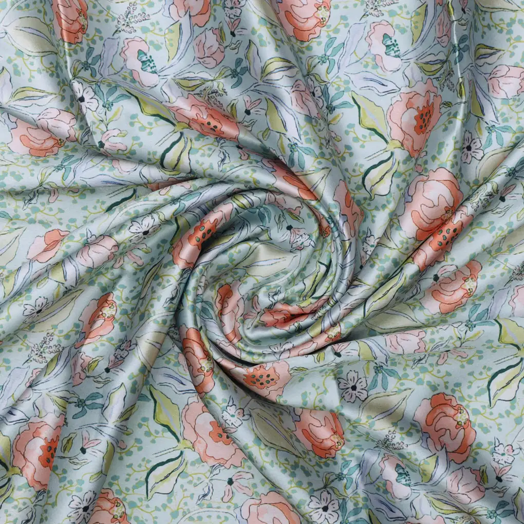 Blooming Peonies in Pastel Paradise Japan Satin Fabric - Image 3