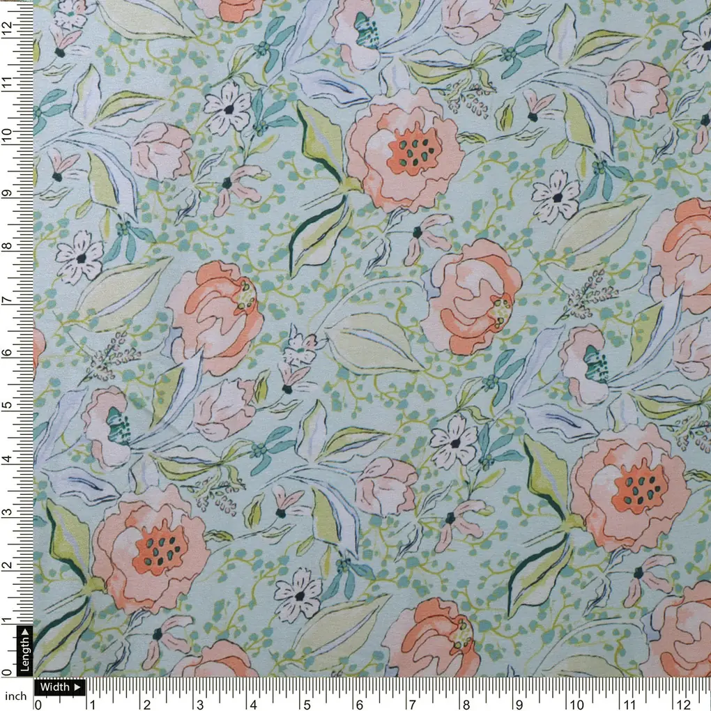 Blooming Peonies in Pastel Paradise Japan Satin Fabric - Image 4