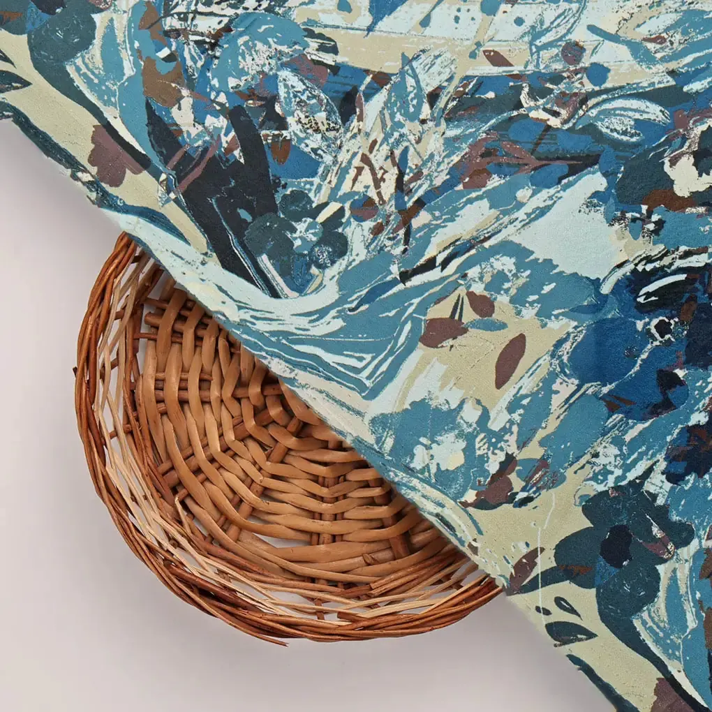 Blue Abstract Print Velvet Fabric - Image 3