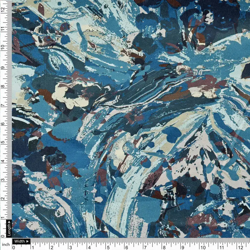 Blue Abstract Print Velvet Fabric - Image 4