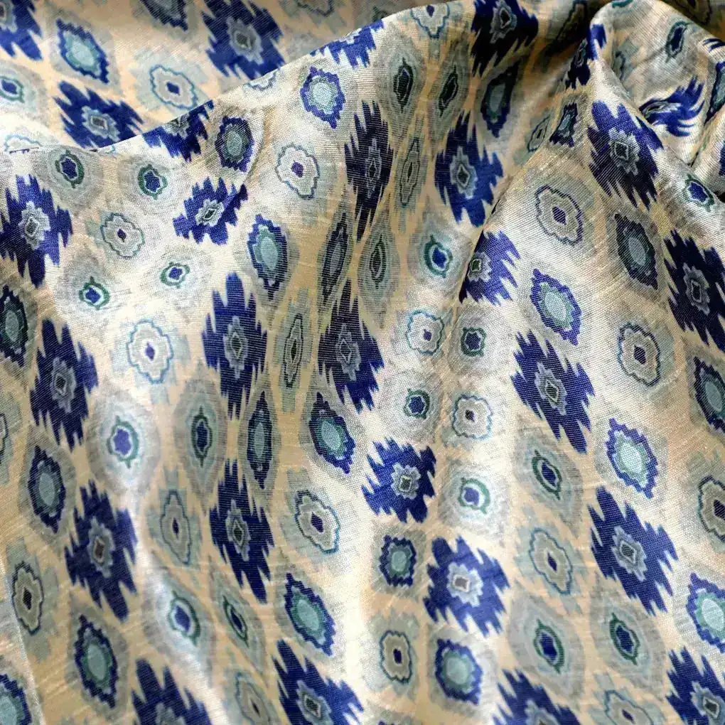 Blue and Cream Ajrak Digital Printed Fabrics - Image 3