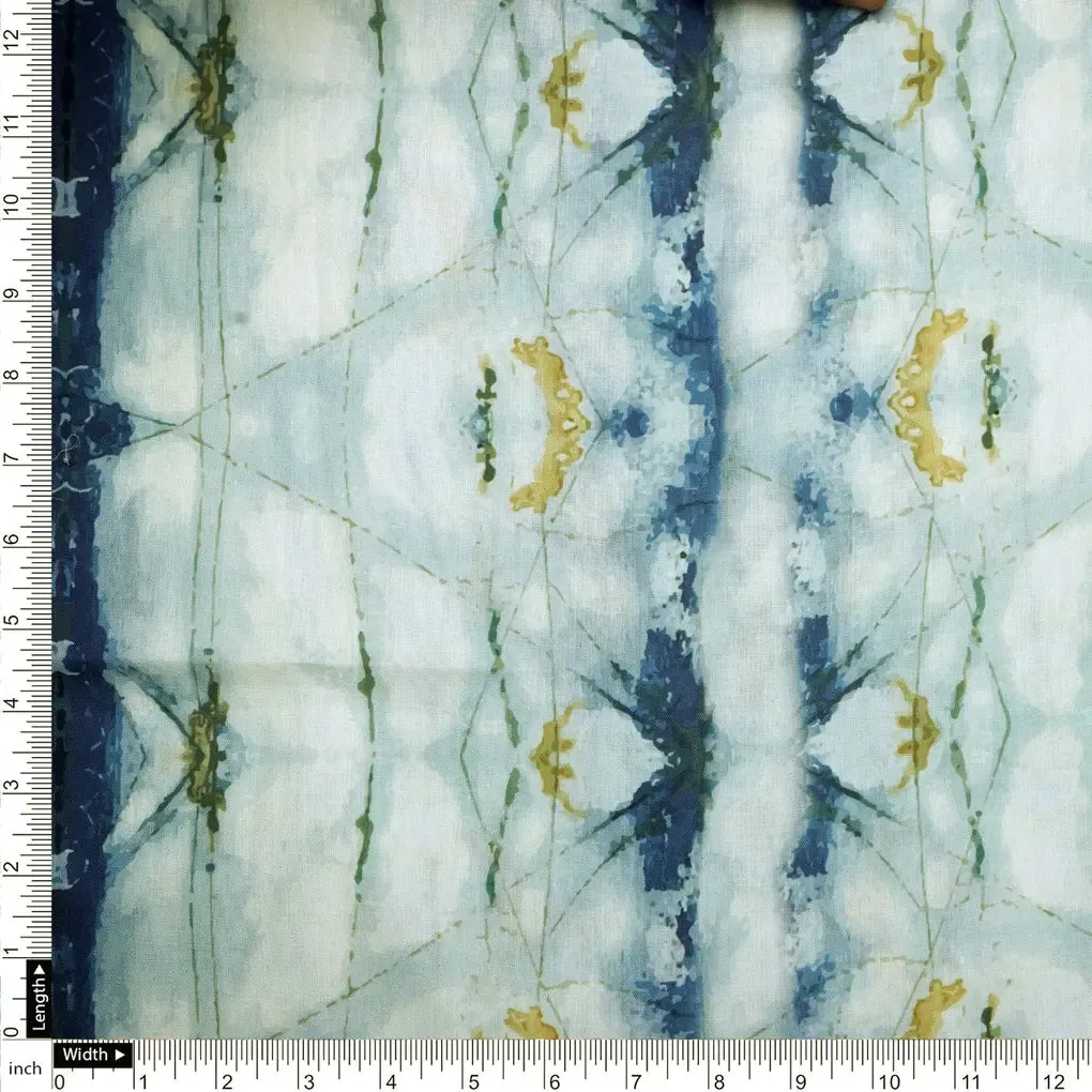 Blue and Green Hand Block Printed Linen Fabric - Image 4