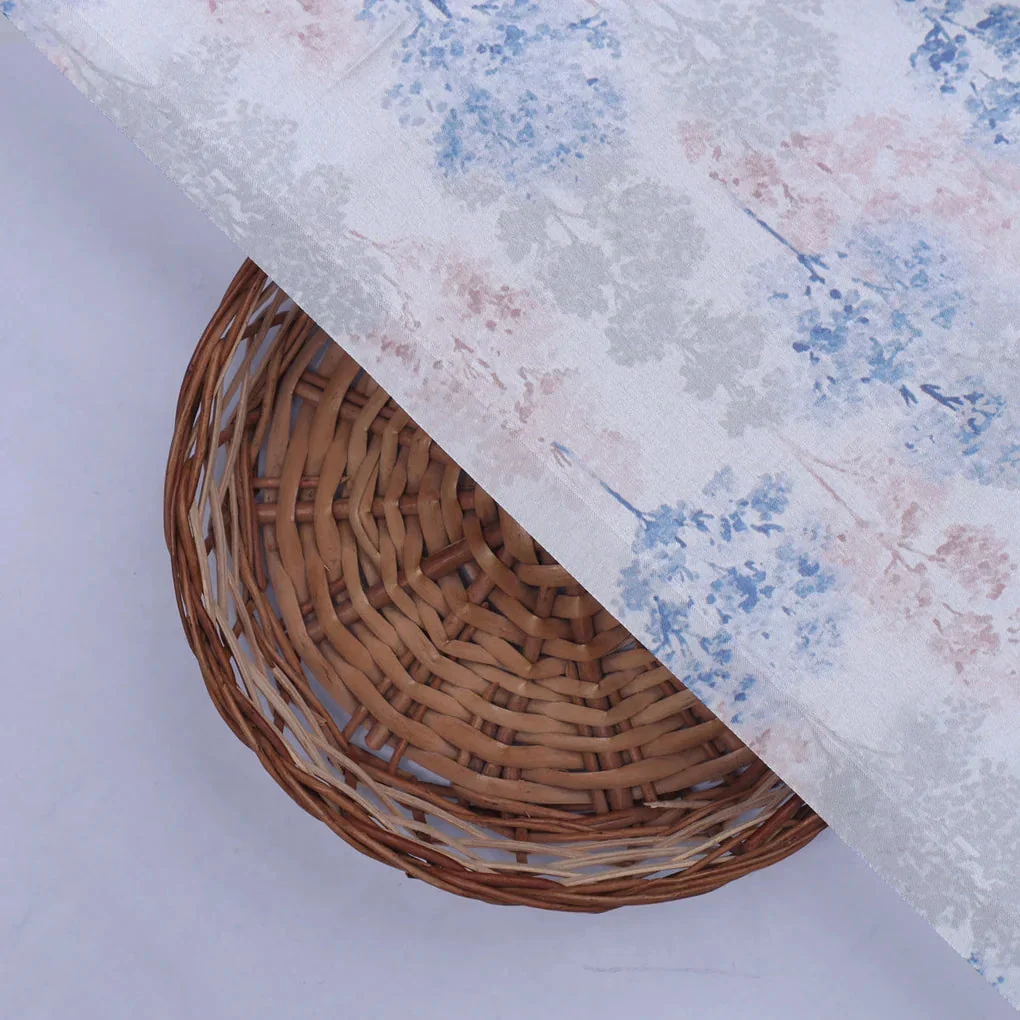 Blue and Pink Trees on White Satin Fabric - Image 2