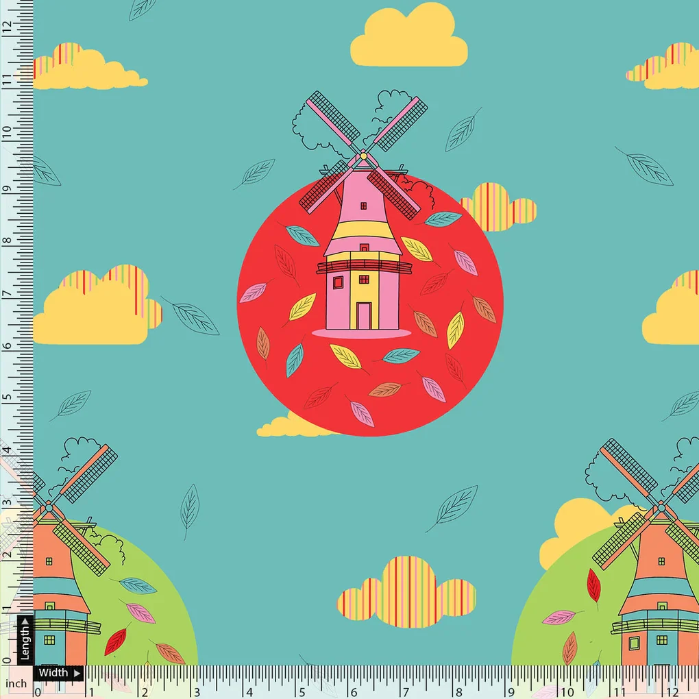 Blue and Red Windmill Print Muslin Fabric for Kids - Image 3