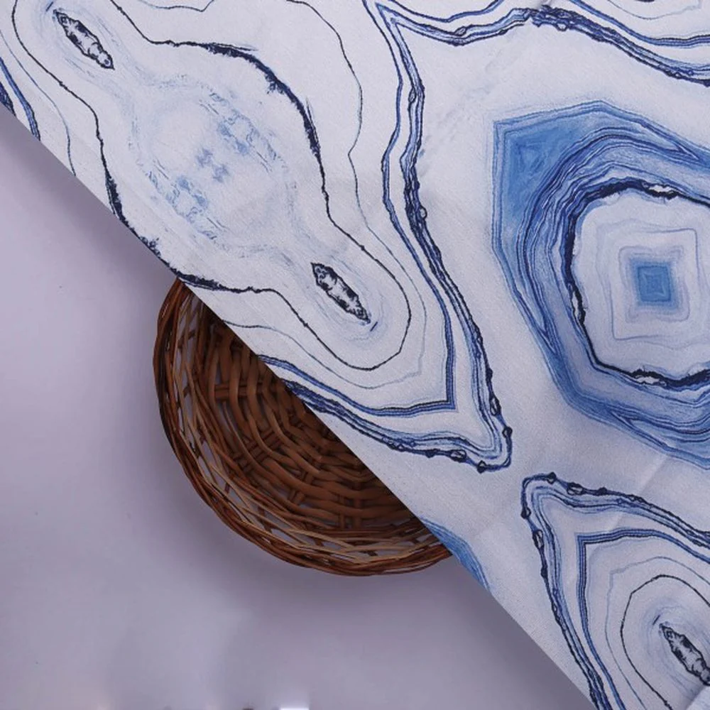 Blue and White Agate Abstract Print Japan Satin Fabric - Image 2
