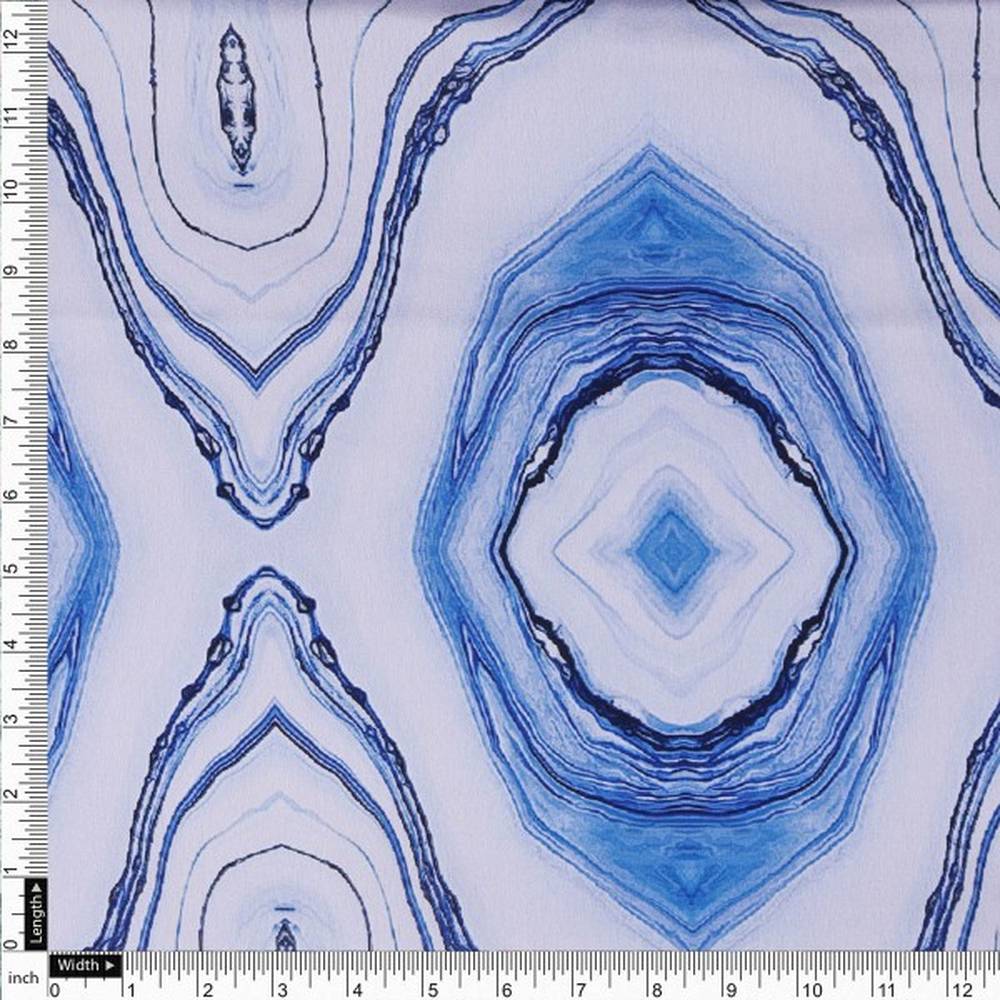 Blue and White Agate Abstract Print Japan Satin Fabric - Image 4