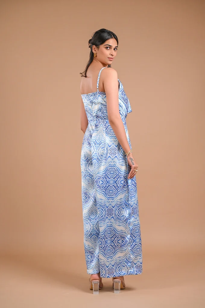 Blue and White Printed Satin Co-ord Set - Image 4
