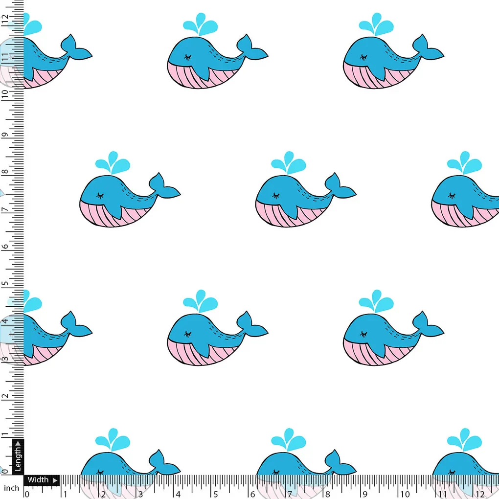 Blue and White Whale Print Muslin Fabric for Kids - Image 3
