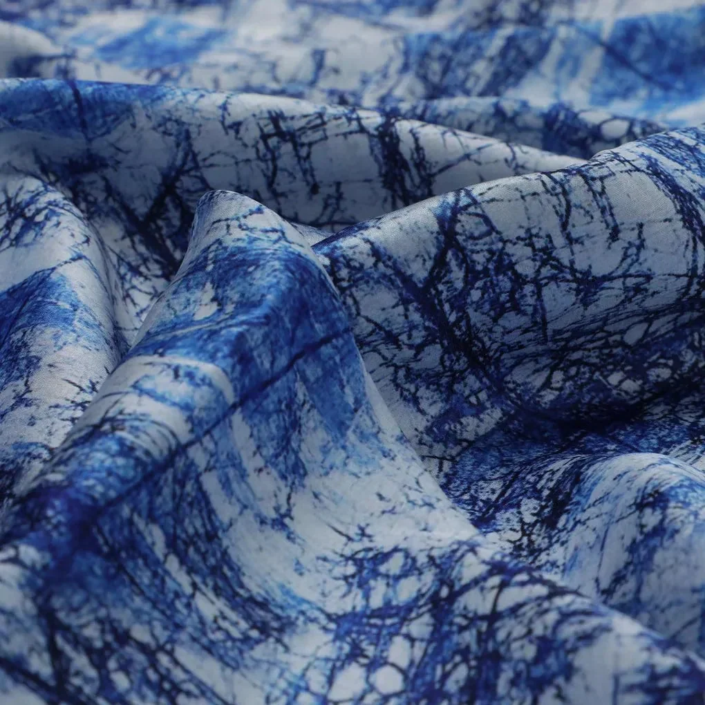 Blue Artistic Abstract Digital Printed Fabric - Japan Satin - Image 3