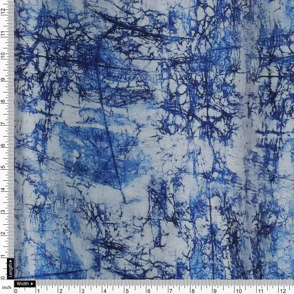 Blue Artistic Abstract Digital Printed Fabric - Japan Satin - Image 4