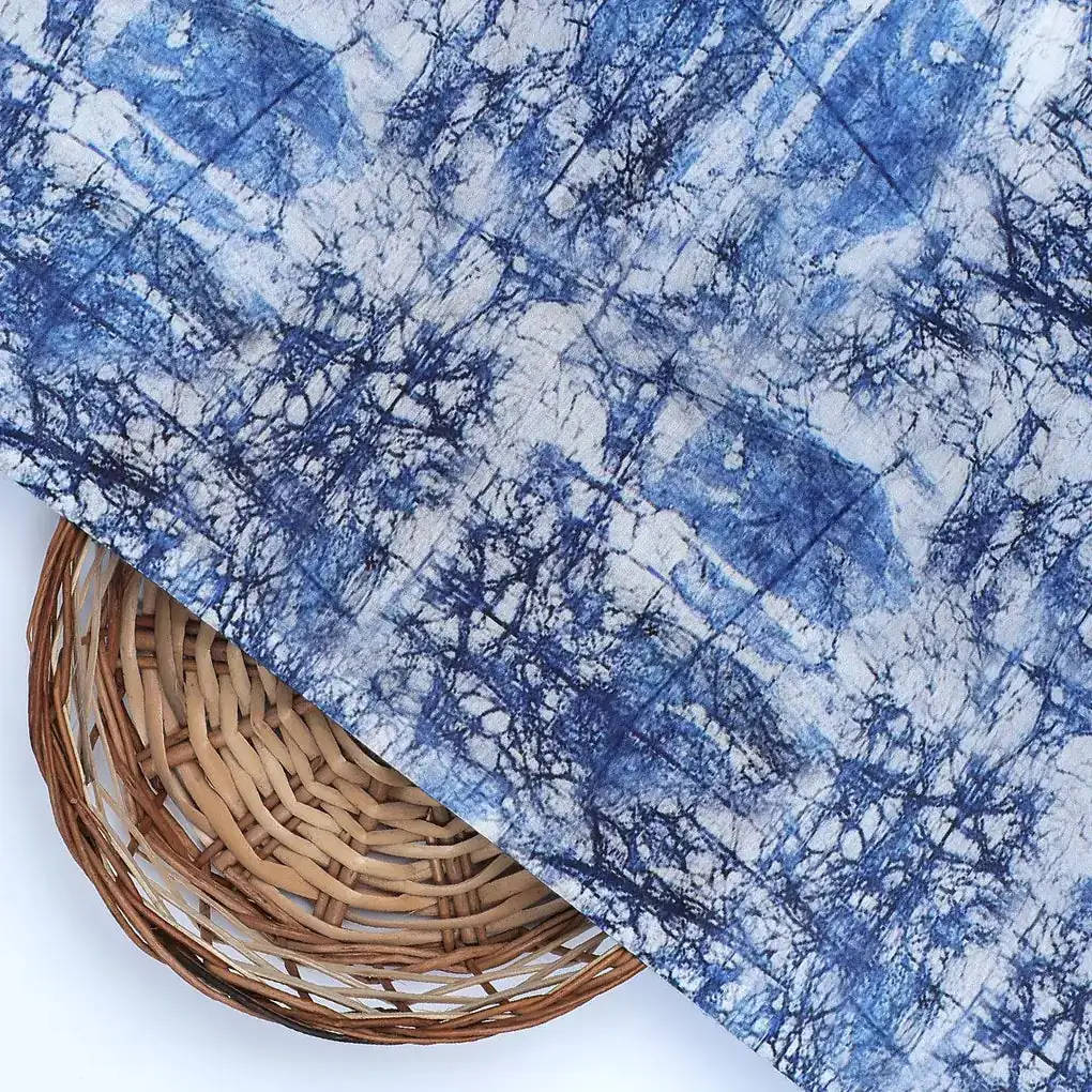 Blue Artistic Abstract Digital Printed Fabric - Muslin - Image 2