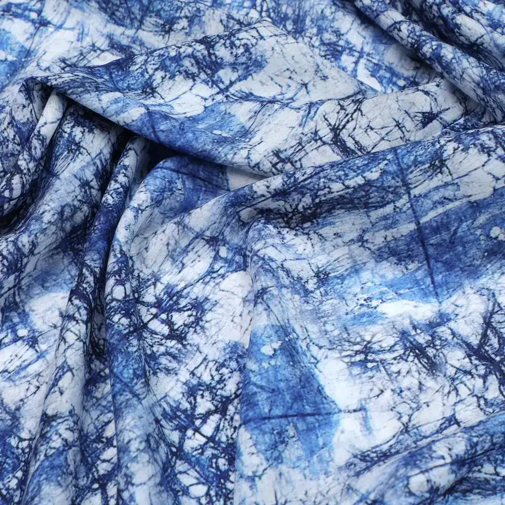 Blue Artistic Abstract Digital Printed Fabric - Muslin - Image 3