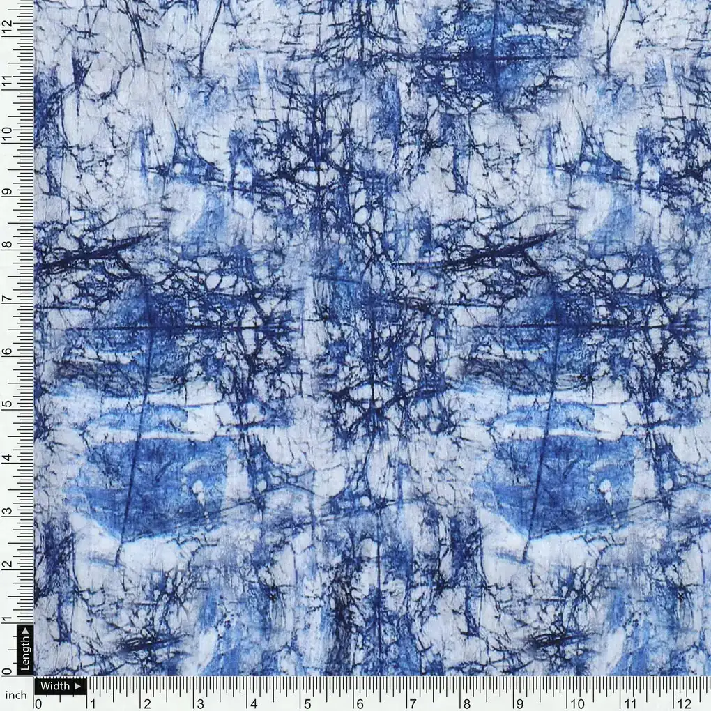 Blue Artistic Abstract Digital Printed Fabric - Muslin - Image 4