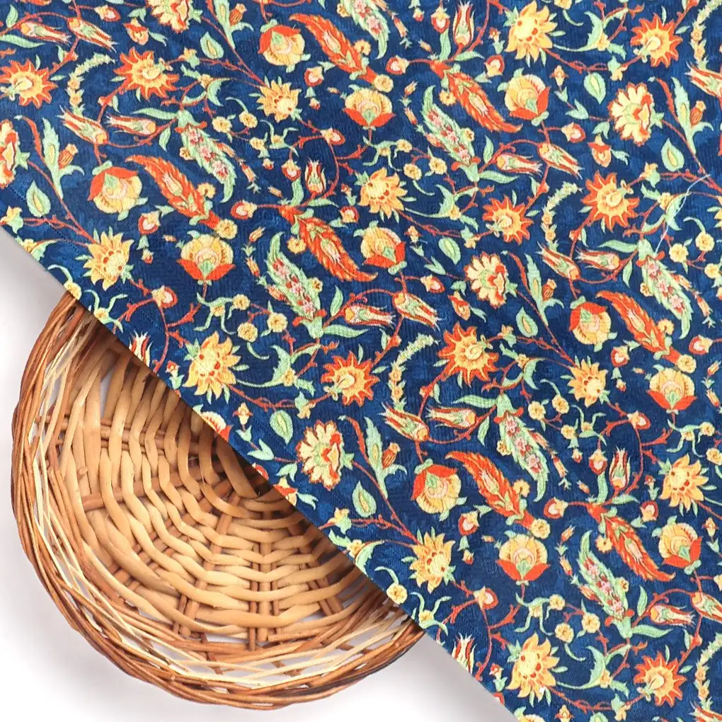 Blue Calico Pashmina Printed Fabric - Image 2