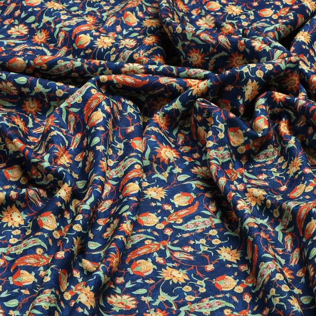 Blue Calico Pashmina Printed Fabric - Image 3