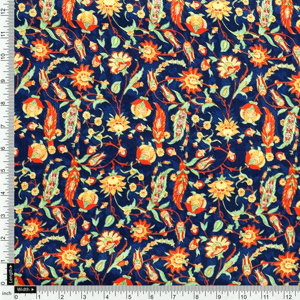 Blue Calico Pashmina Printed Fabric - Image 4