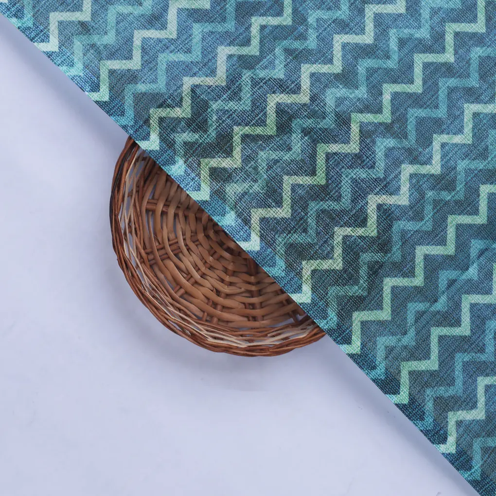 Blue Chevron Hand Block Printed Kota Doria Fabric - Image 2