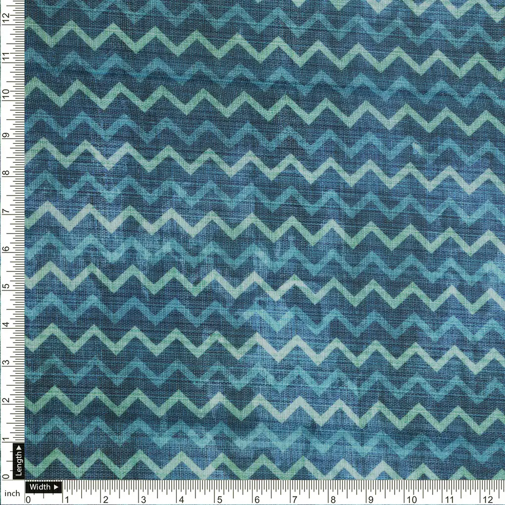 Blue Chevron Hand Block Printed Kota Doria Fabric - Image 4