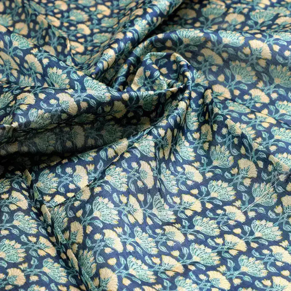 Blue Floral Ajrak Digital Printed Fabrics - Image 3