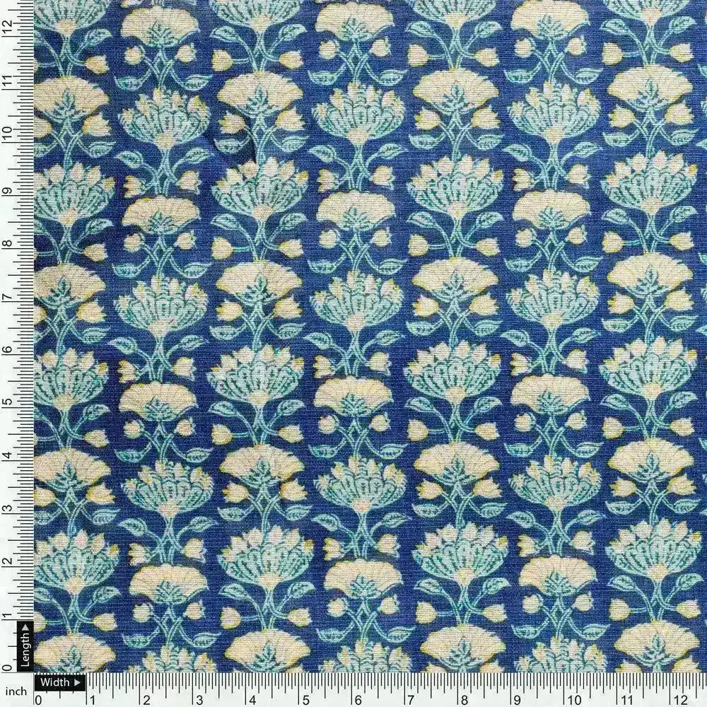 Blue Floral Ajrak Digital Printed Fabrics - Image 4
