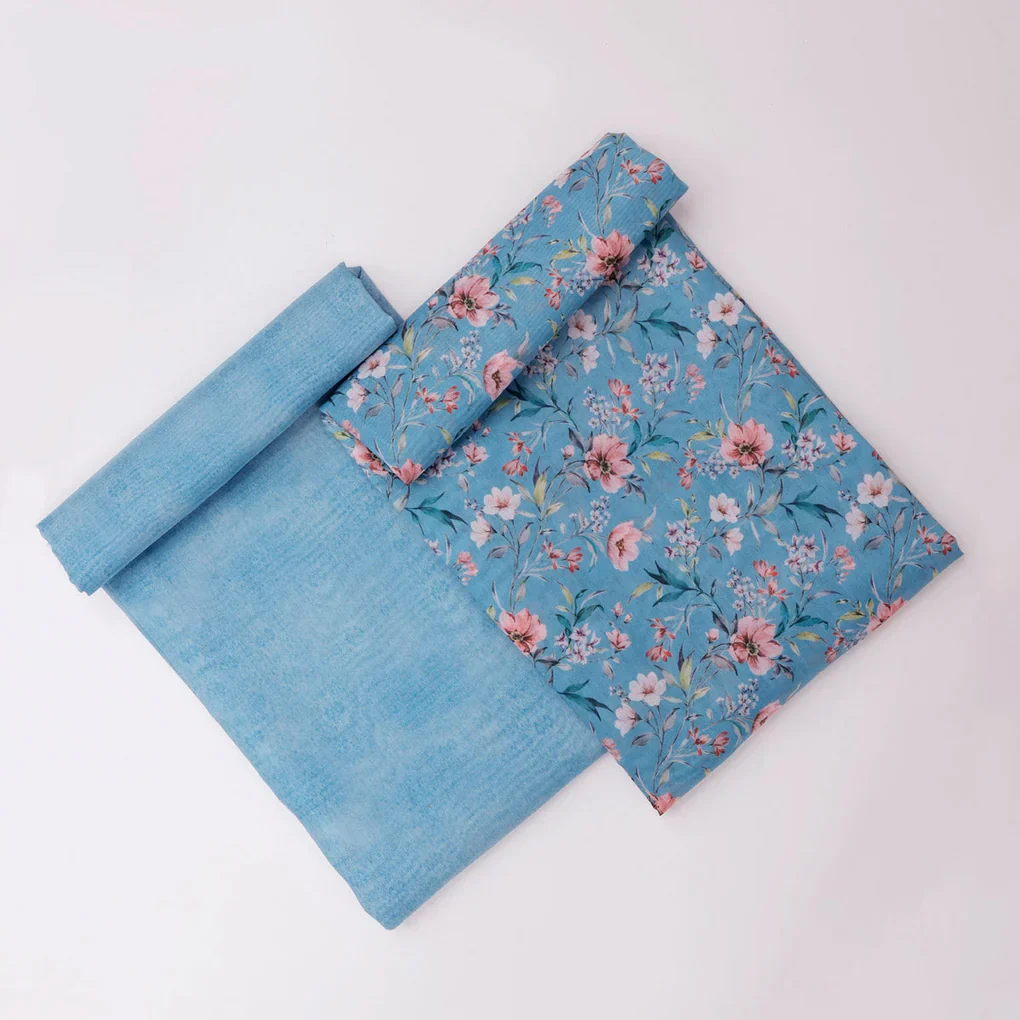 Blue Floral Chanderi Fabric Set 5 Meters - Image 3