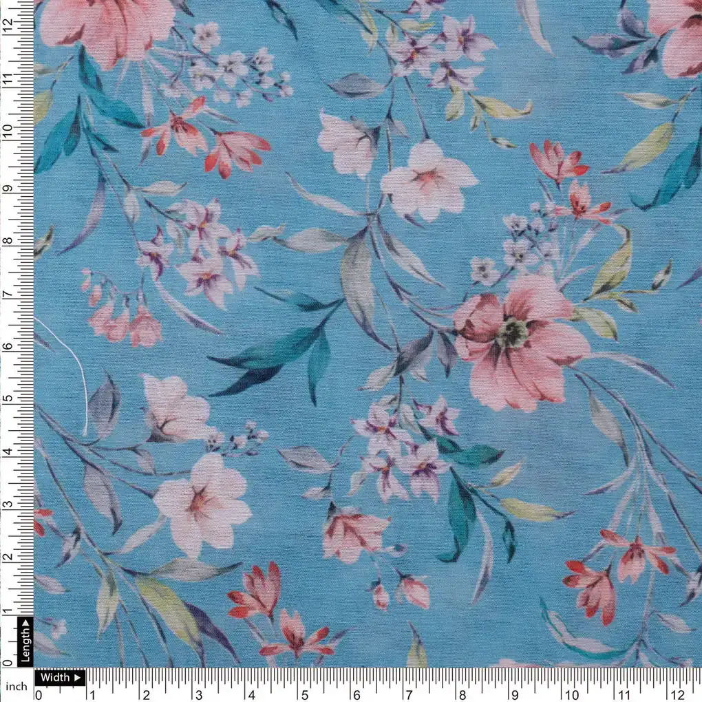 Blue Floral Chanderi Fabric Set 5 Meters - Image 5