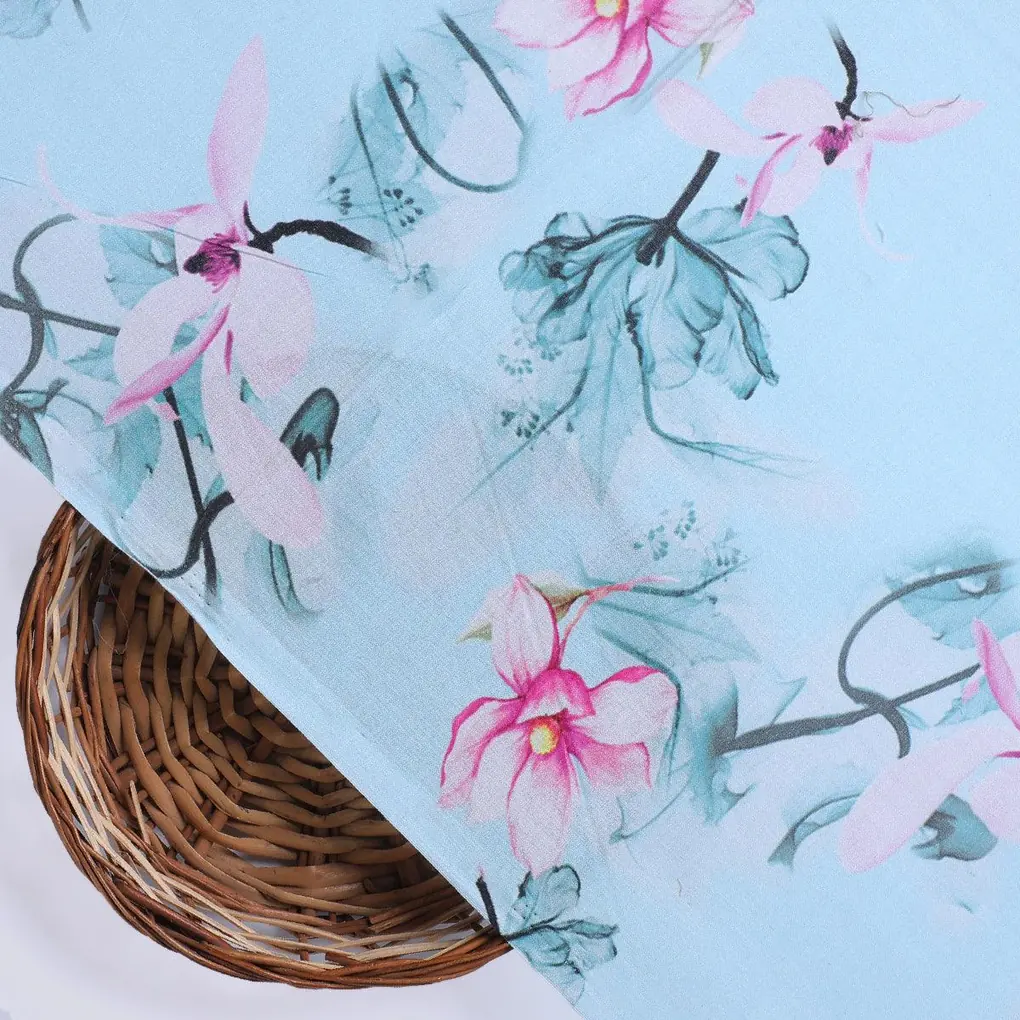 Blue Floral Digital Printed Fabric - Image 2