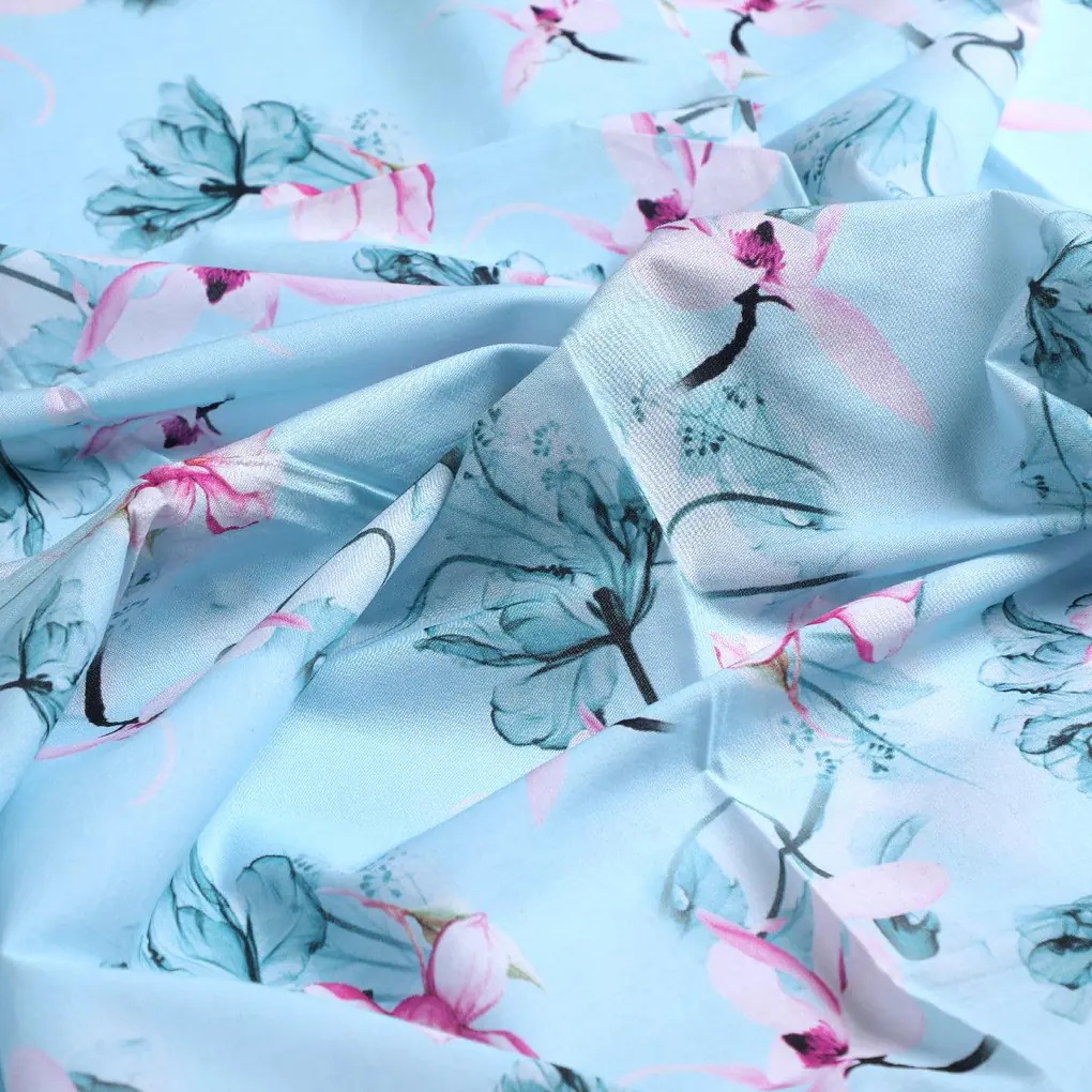 Blue Floral Digital Printed Fabric - Image 3