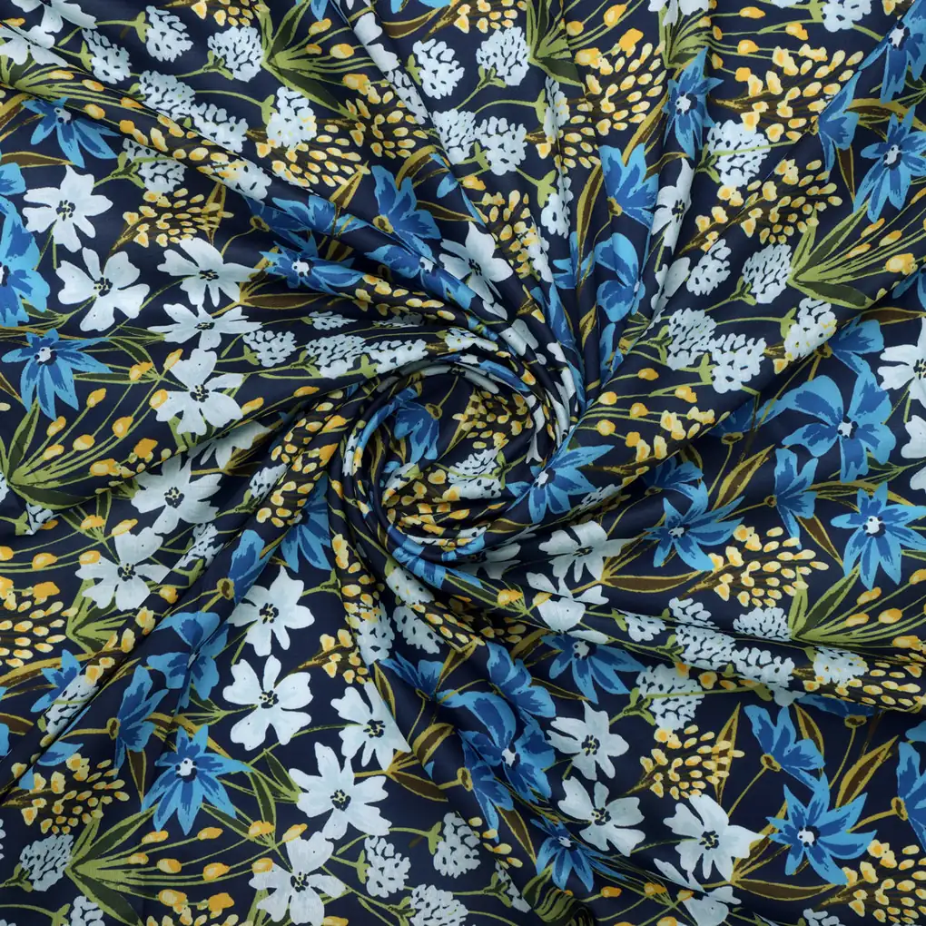 Blue Floral Muslin Fabric - Image 2