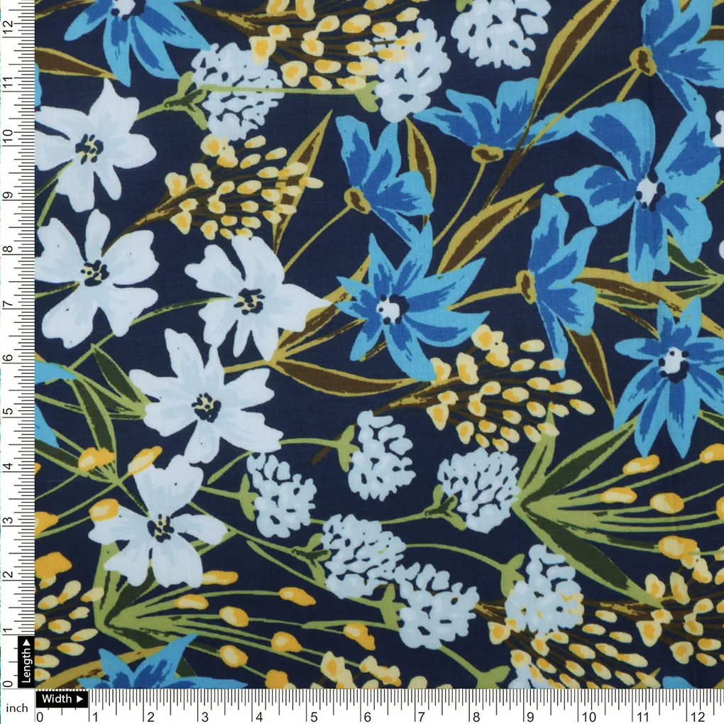 Blue Floral Muslin Fabric - Image 4