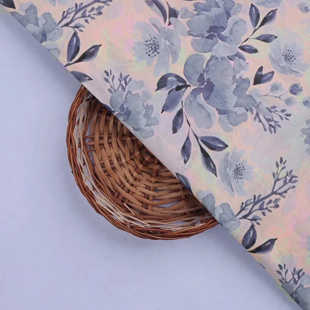 Blue Floral Muslin Fabric - Image 2