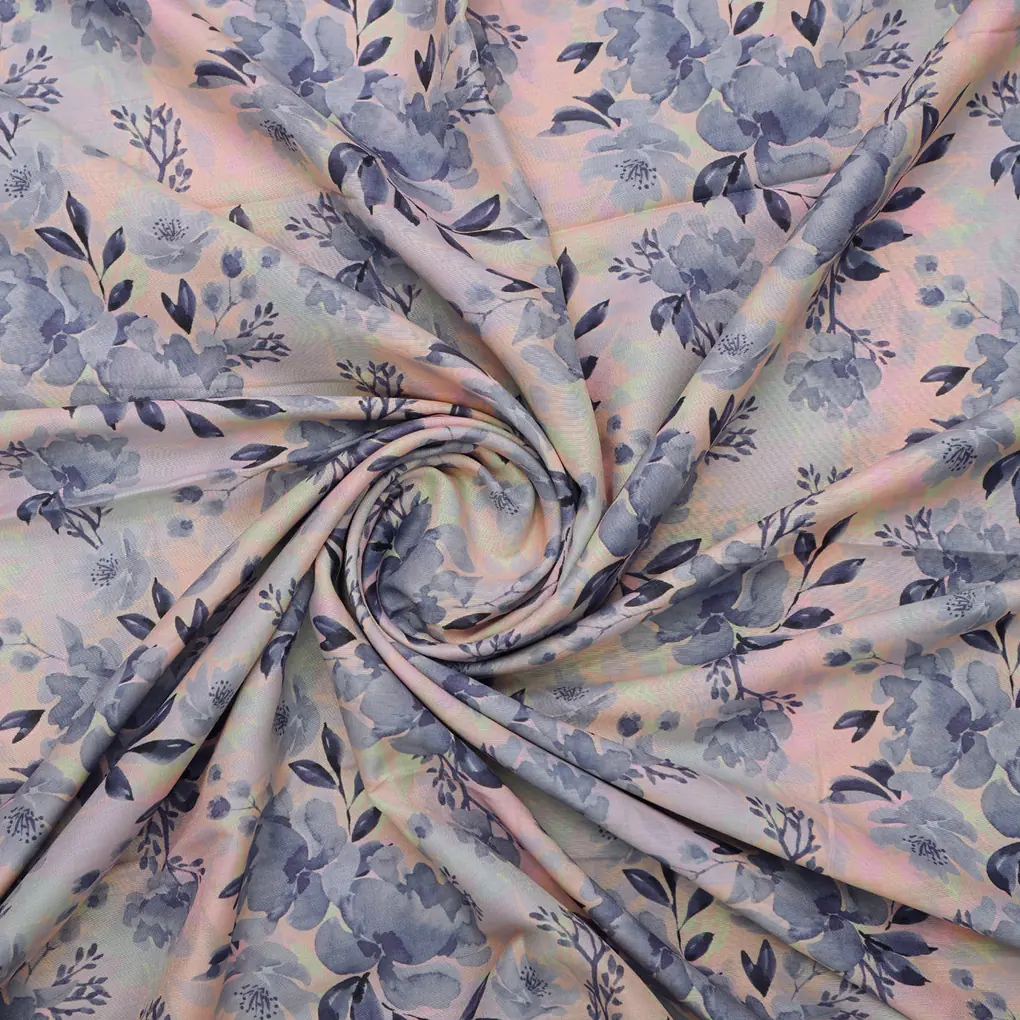 Blue Floral Muslin Fabric - Image 3