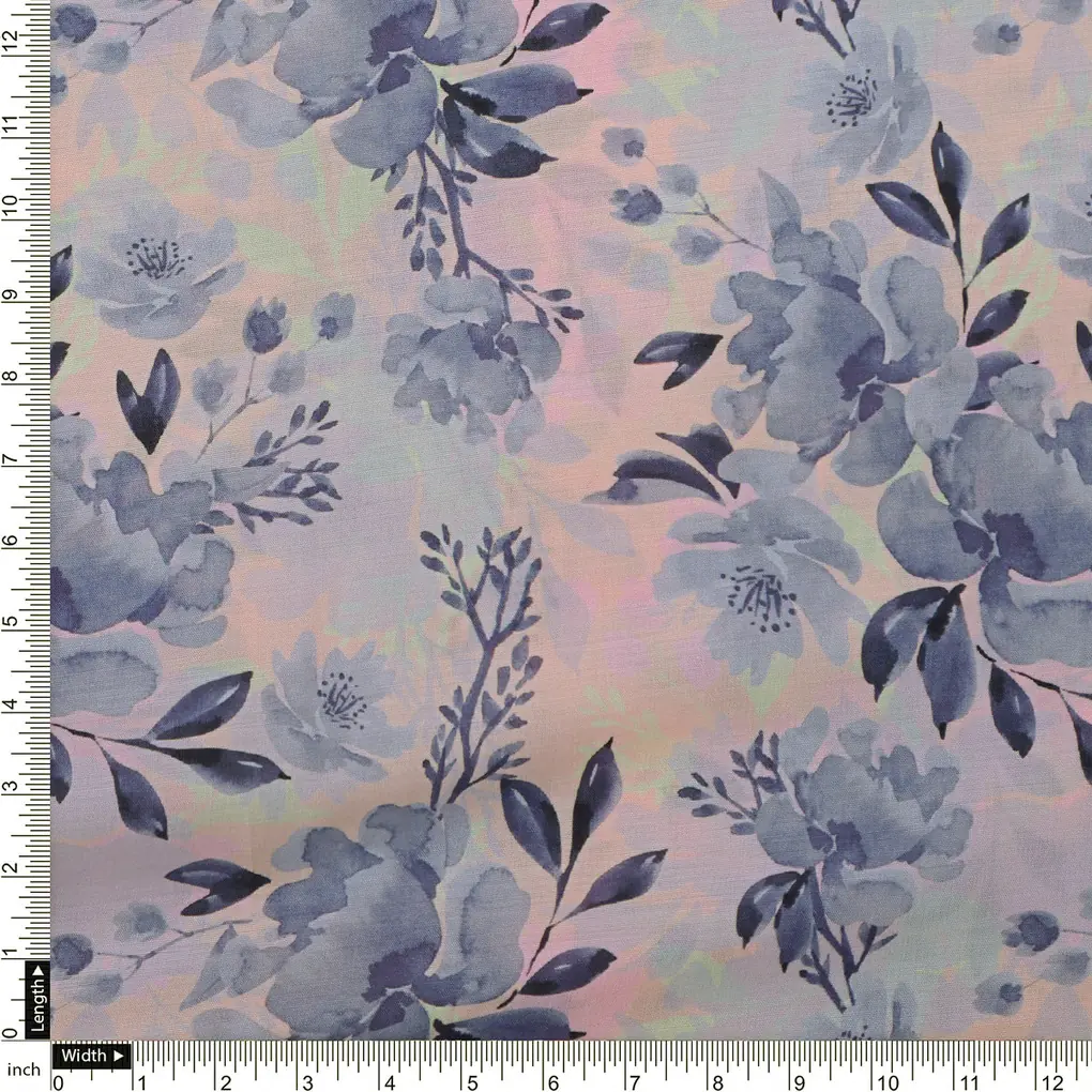 Blue Floral Muslin Fabric - Image 4