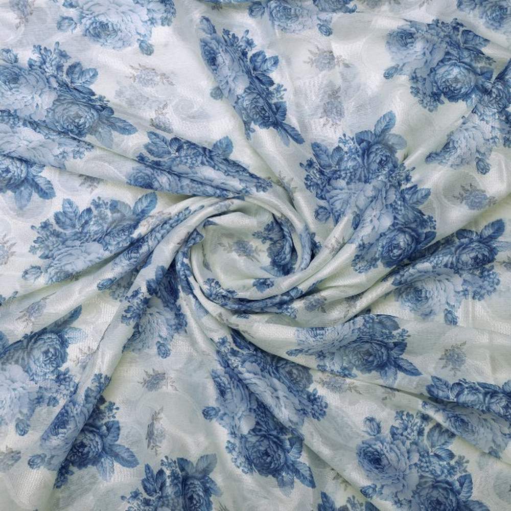 Blue Floral & Paisley Pattern Brasso Fabric for Dresses - Image 2